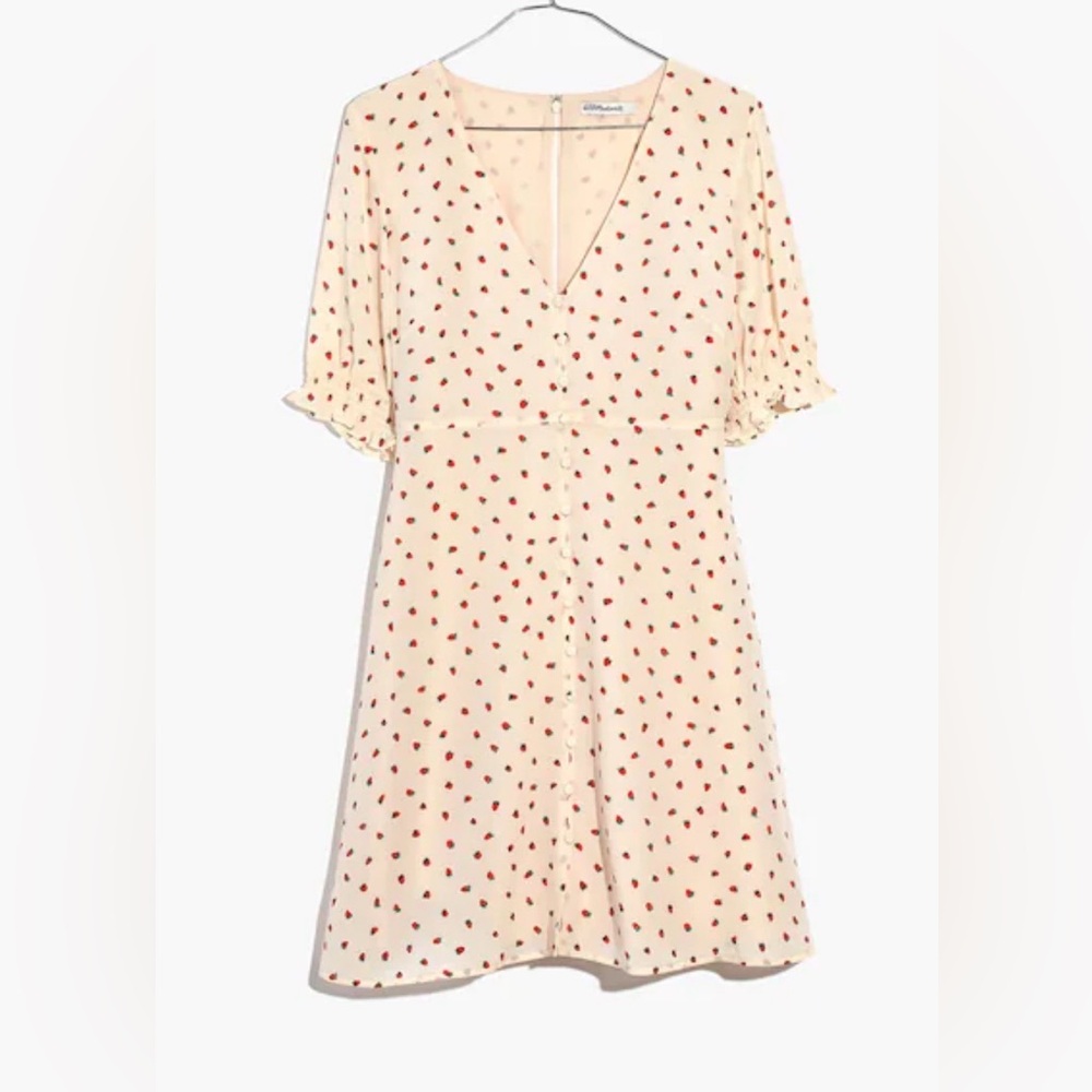 Madewell Silk Clover Button-Front Dress in Fresh Strawberries size 00